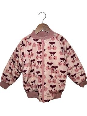 HUXBABY / HUX soft pink cherry print reversible bomber jacket - size 5